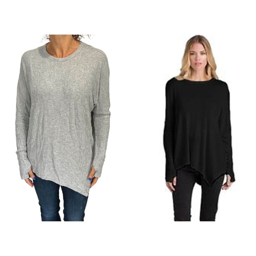 SEN CLAXTON LIGHT GRAY  RIBBED THUMBHOLES ASYMMETRICAL HEM SWEATER TOP 3 L/XL